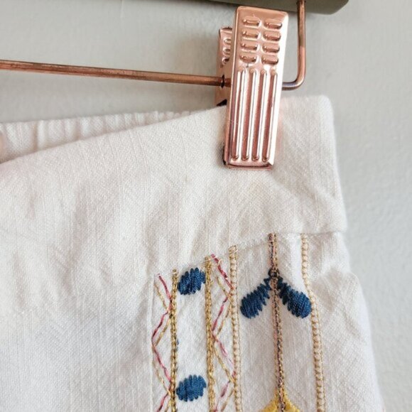 Anthropologie S Boho Straight Wide Leg Capri Floral Embroidered Cropped Pants - Picture 5 of 16